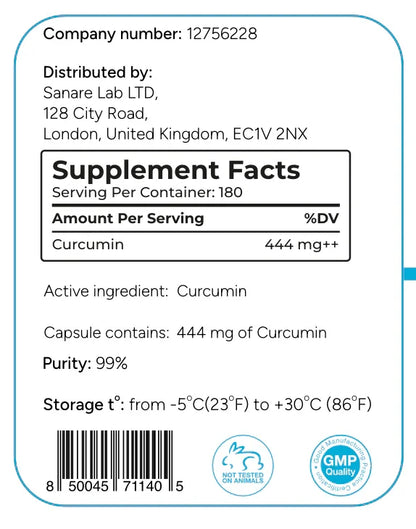 Curcumin SanareLab | 444  mg || 90 | ct || 99% 3rd Party Tested