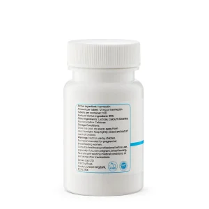Ivermectin 12 mg tablets 100 count bottle back - ingredients and details