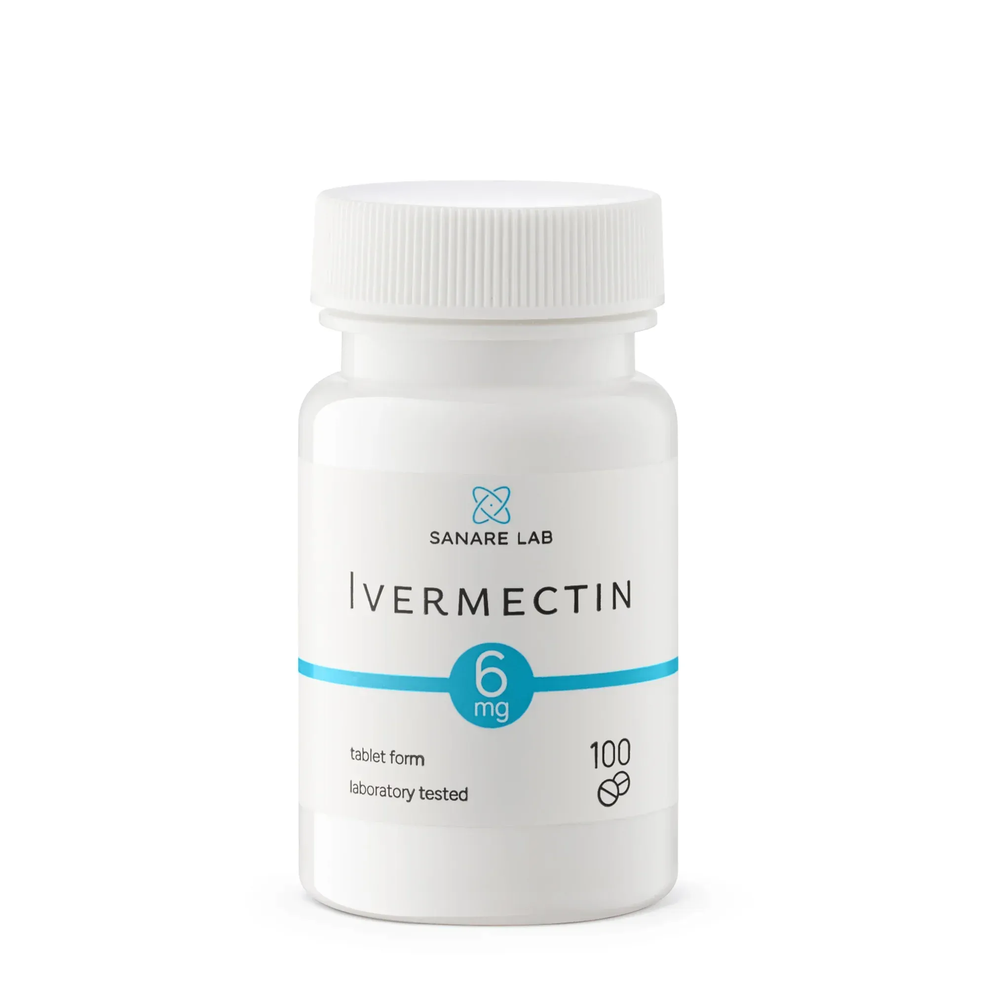 Ivermectin 6 mg 100 count Ivermectin 6 mg tablets 100 count bottle front - Sanare Lab